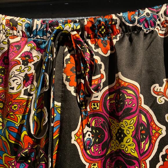 Natori size small print lounge pants silky boho comfy Pajamas elastic waist tie - Picture 3 of 5